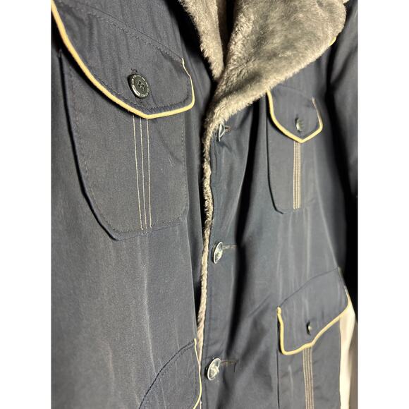 Vintage Chore Jacket Navy Canvas Coat Size 44 Sherpa Style 1970s Retro Utility - Picture 4 of 13
